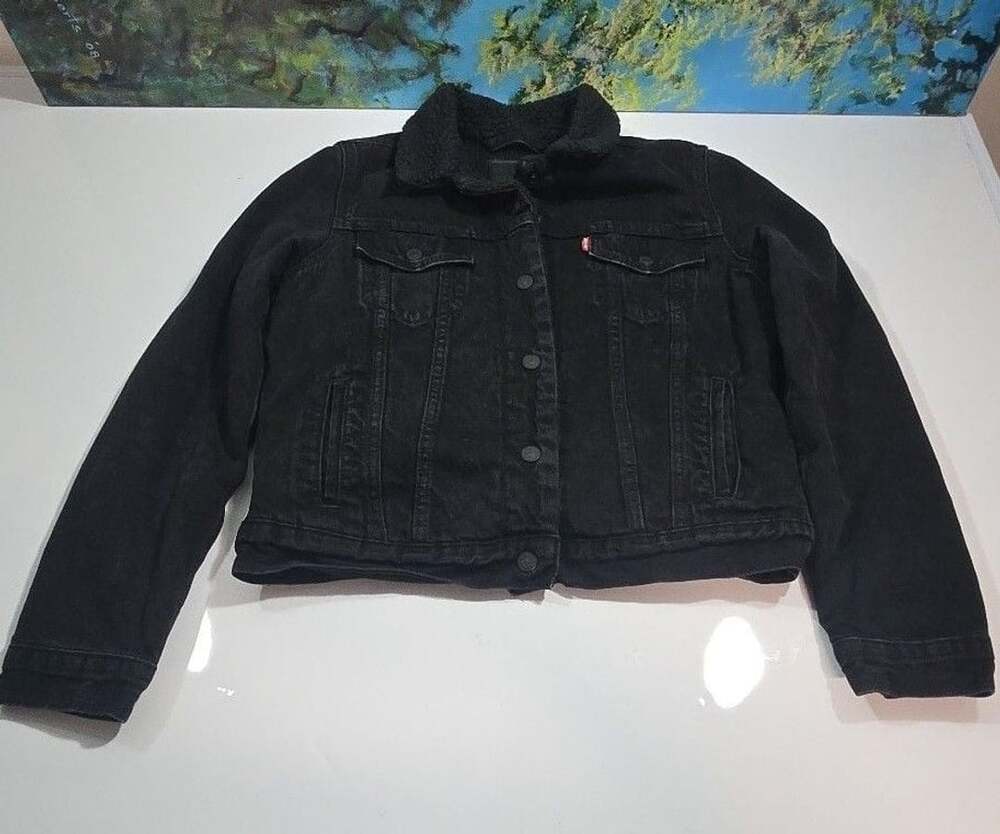 Levi's Sherpa Trucker Jacket Size M Black Denim Fleece